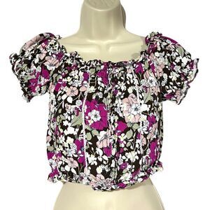 Coco + Jaimeson Women’s Brown Stone Floral Print Elastic Crop Top Blouse Size Me